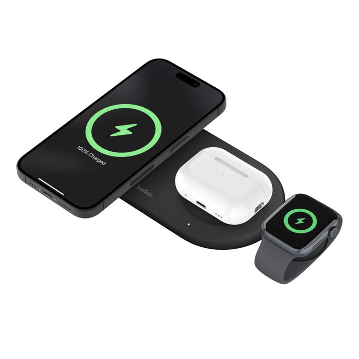 Belkin Boost Charge Pro 3-in-1 Magnetic Wireless Charging Pad with Qi2 15W - CarrotKart | India's first Open Box ecommerce platform