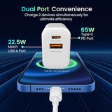 Portronics Adapto 65X 65 W Dual Ports Outputs GaN Fast PD Charger Comes with 100 W Type C to Type C Fast Charging Cable,Compatible with Laptop,MacBook,iPhone 8 and Above,Tablet (White) - CarrotKart | India's first Open Box ecommerce platform