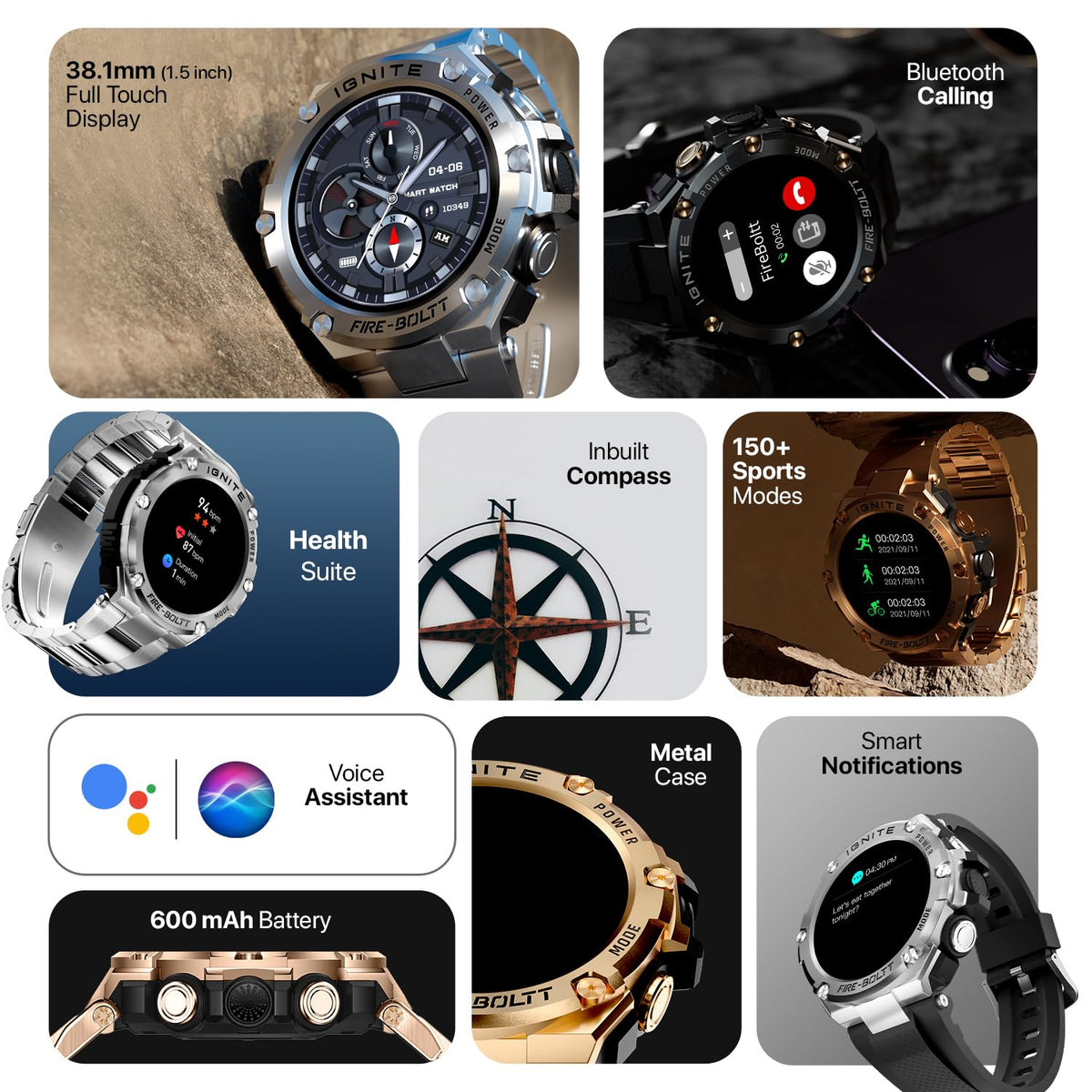 Fire-Boltt Assault Smartwatch – 1.5" HD Display, Bluetooth Calling, 600mAh Battery, Compass, Heart Rate & SpO2 Monitoring, 7-10 Days Battery Life, Heavy Metal Sports Design - CarrotKart | India's first Open Box ecommerce platform