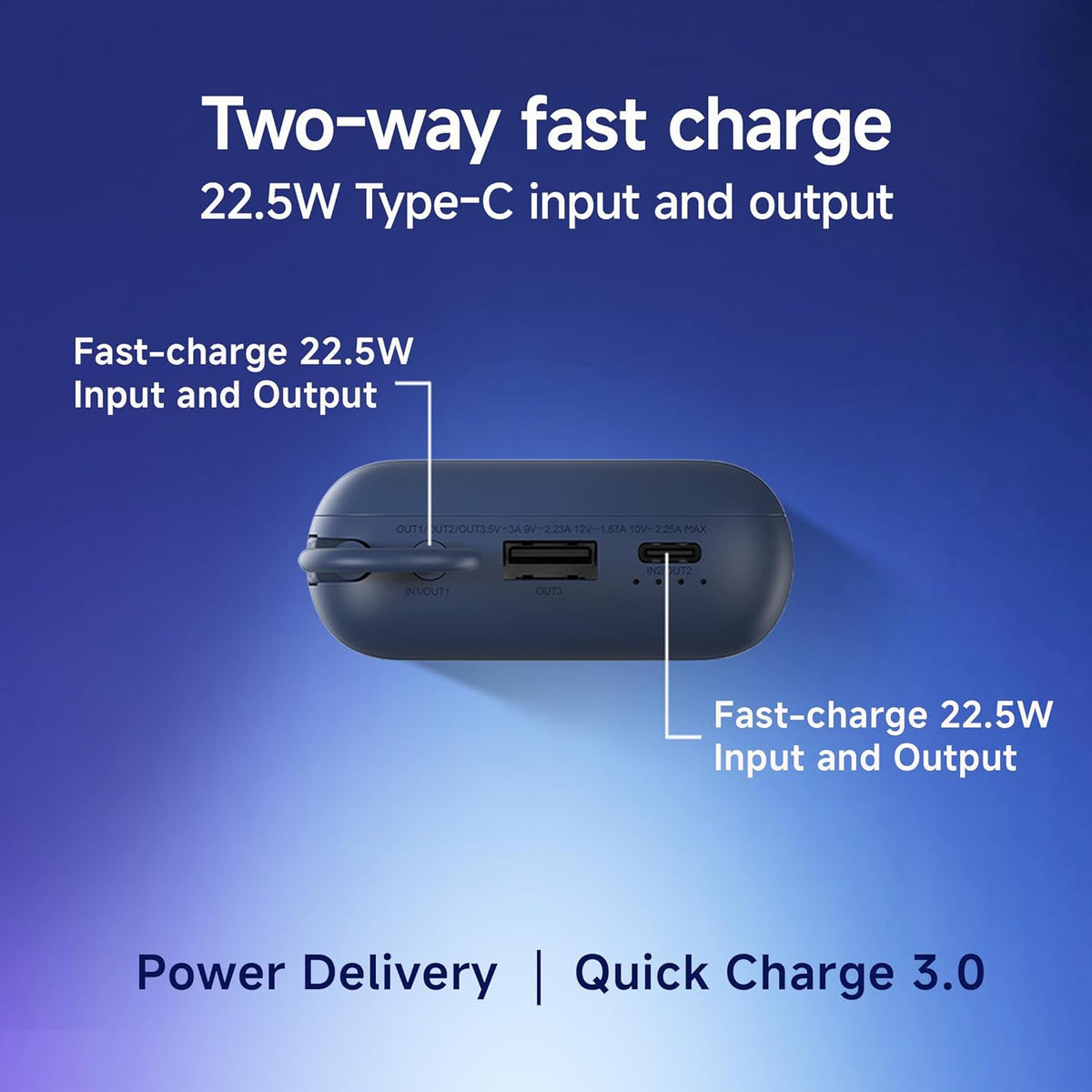 Xiaomi Pocket Power Bank 10000mAh 22.5W with Built-in Cable | Super Fast Charging PD |Smart 12 Layer Protection|Triple Output Ports|Supports Android,Apple, Tablets, Earbuds,Watch(MI Powerbank),Blue - CarrotKart | India's first Open Box ecommerce platform