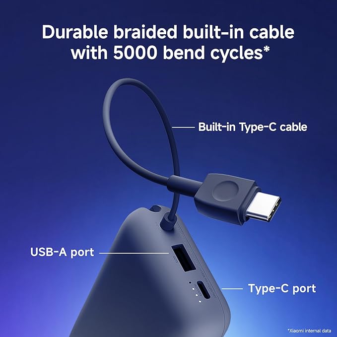 Xiaomi Pocket Power Bank 10000mAh 22.5W with Built-in Cable | Super Fast Charging PD |Smart 12 Layer Protection|Triple Output Ports|Supports Android,Apple, Tablets, Earbuds,Watch(MI Powerbank),Blue - CarrotKart | India's first Open Box ecommerce platform