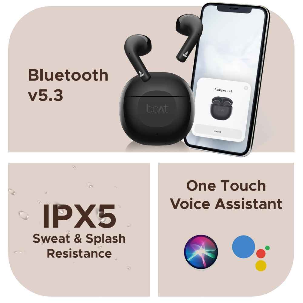 boAt Airdopes 125 Wireless Earbuds with 50 Hours Playback, BEAST™ Mode, Bluetooth v5.3, ENx™ Technology
