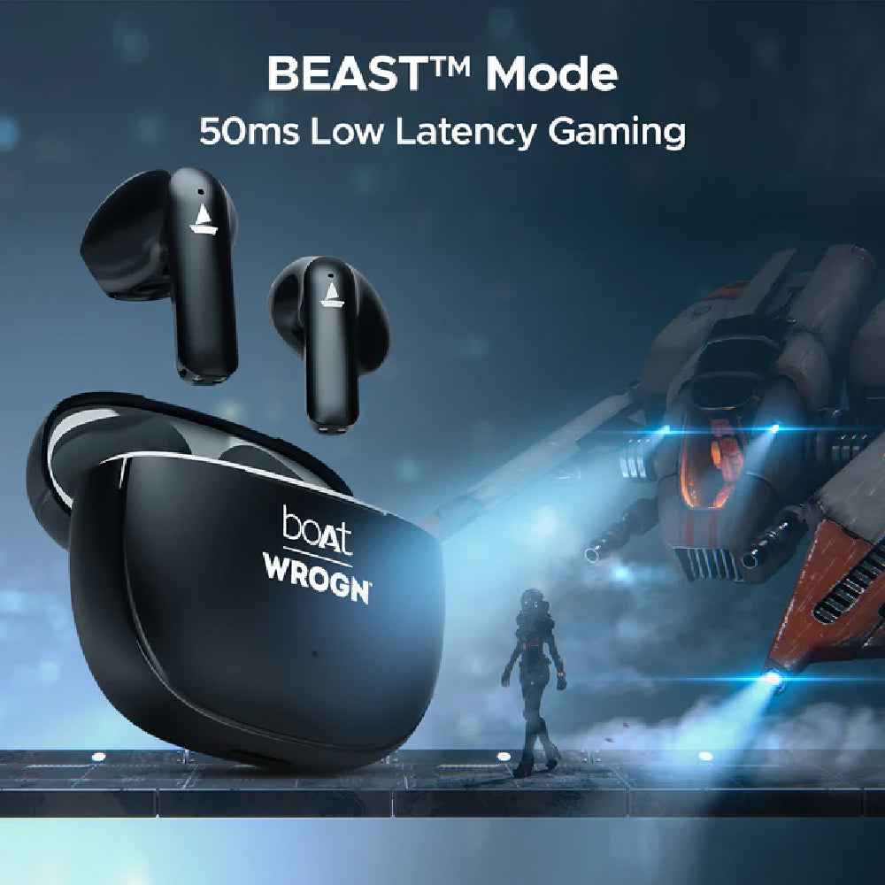 boAt Airdopes 118 in Ear Earbuds WROGN Edition w/ 50 HRS Playback, Quad Mics ENx Tech & Beast Mode(Opal Black)