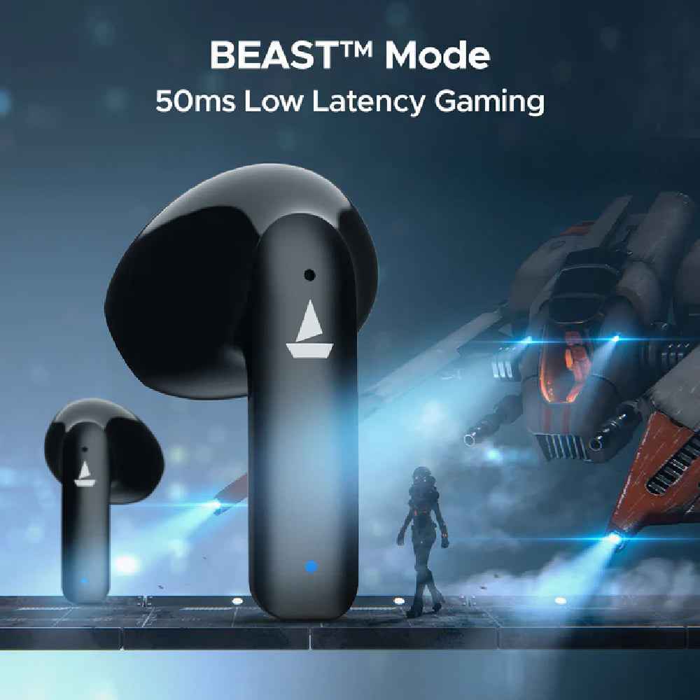 boAt Airdopes 118 in Ear Earbuds WROGN Edition w/ 50 HRS Playback, Quad Mics ENx Tech & Beast Mode(Opal Black)
