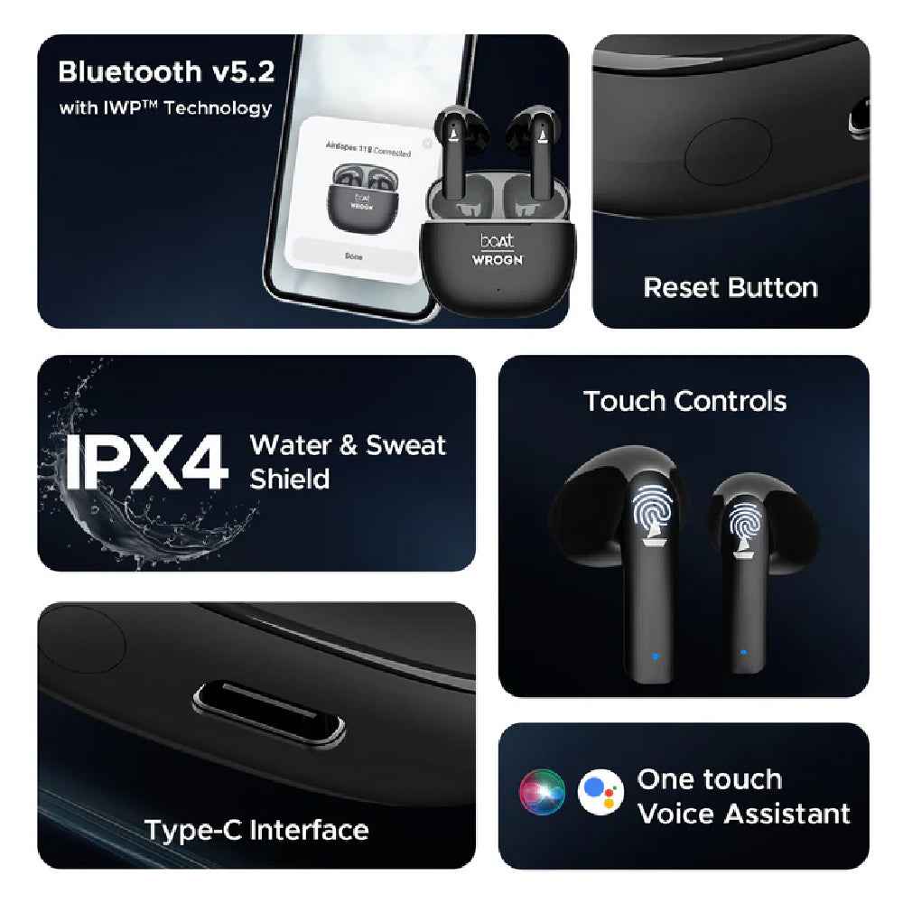boAt Airdopes 118 in Ear Earbuds WROGN Edition w/ 50 HRS Playback, Quad Mics ENx Tech & Beast Mode(Opal Black)