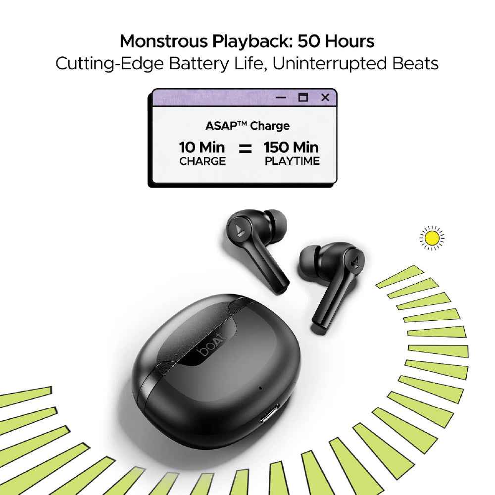 BoAt Airdopes 300 Wireless Earbuds with 50 Hours Playback, Quad Mics AI ENx™ Tech, ASAP™ Charge, Spatial Audio