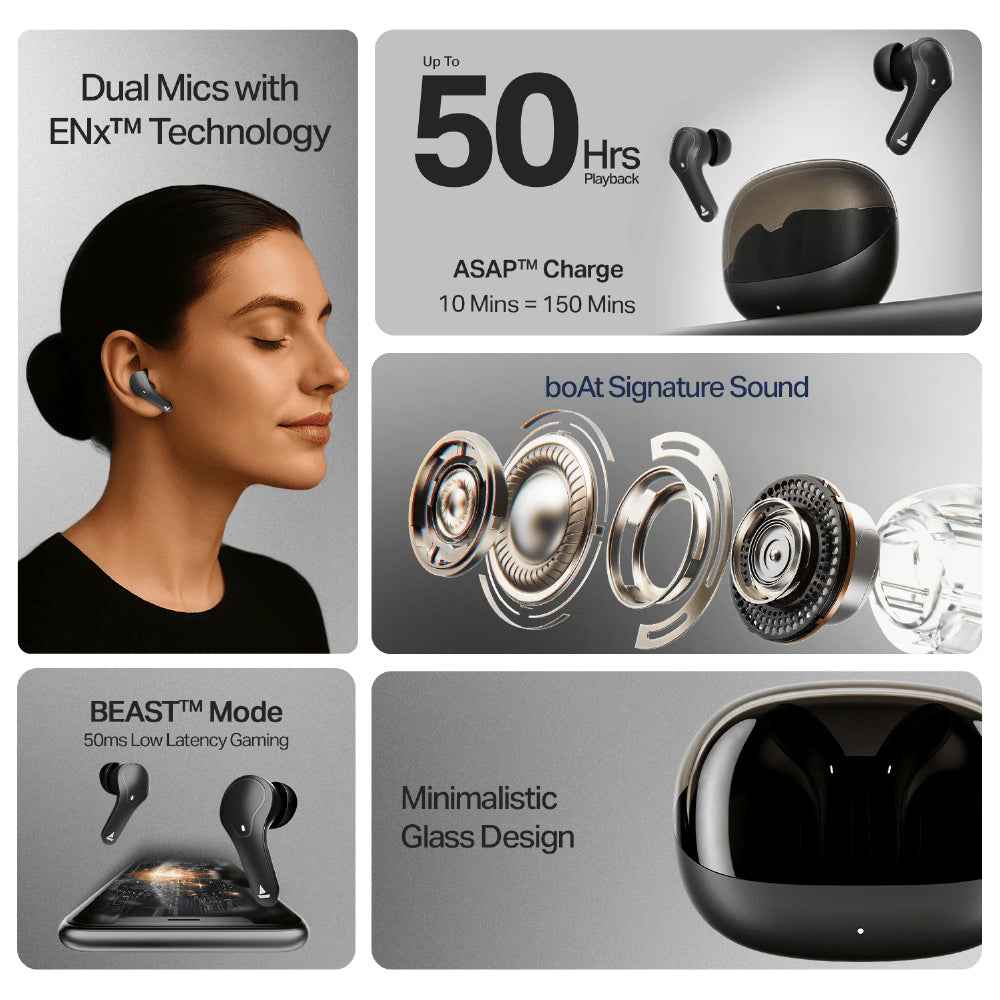 boAt Airdopes Plus 311 Wireless Earbuds with 50 Hours Playback, Dual Mics with ENx™ Technology, BEAST™ Mode, ASAP™ Charge
