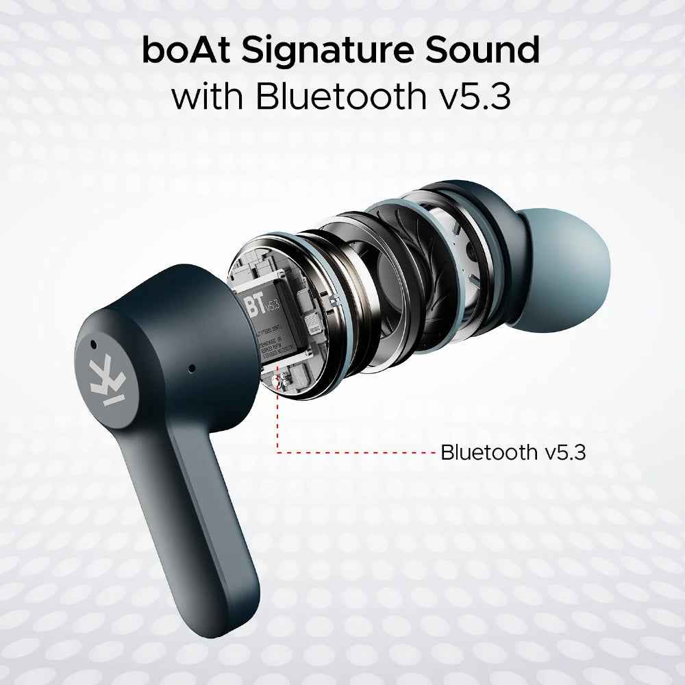 boAt Airdopes Crude Wireless Earbuds with 50 Hours Playback, ENx™ Technology, ASAP™ Charge, BEAST™ Mode, Bluetooth v5.3