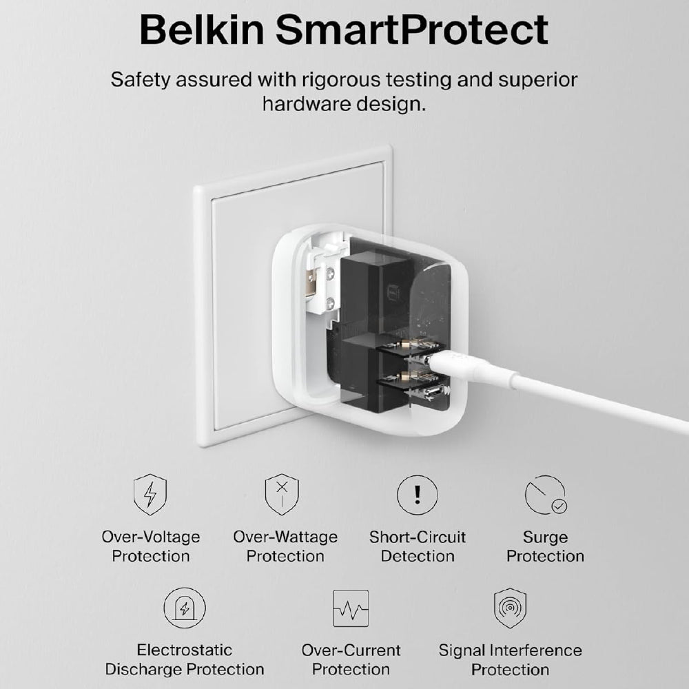 Belkin 40W (20W + 20W) Two Ports USB -C PD Wall Charger | Fast Charging for iPhone 17, Air, Pro, Pro Max, Samsung Galaxy S25, Google Pixel 10, iPad, AirPods, & More | 2 Years Warranty, White - CarrotKart | India's first Open Box ecommerce platform