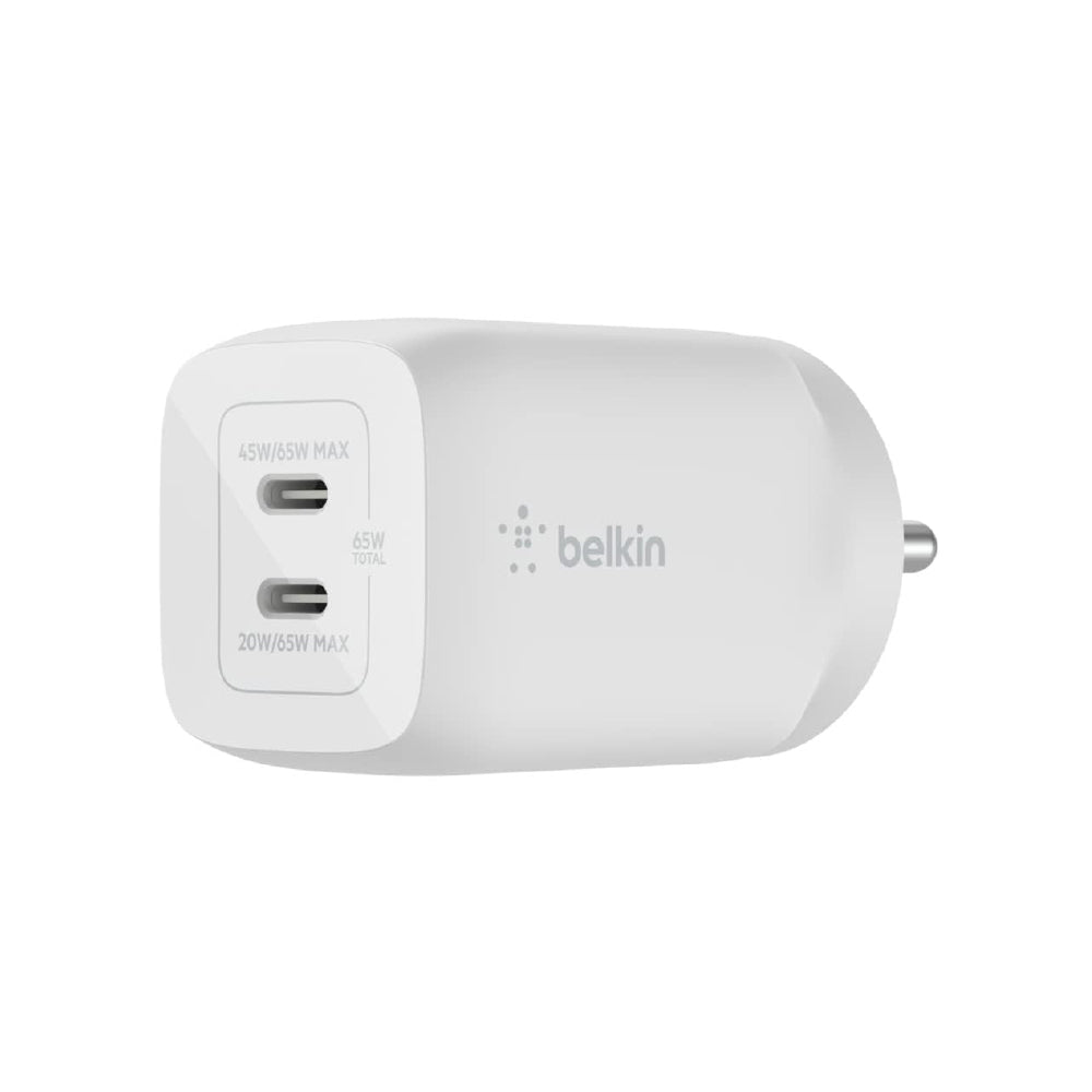 Belkin 65W (45W+20W) USB -C GaN Charger | Fast Charging PD | Gan Technology for Samsung Galaxy S25, Apple iPhone 17, Air, Pro, Pro Max, iPad, MacBook & More | 2 Years Warranty | White - CarrotKart | India's first Open Box ecommerce platform