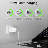 Belkin 65W (45W+20W) USB -C GaN Charger | Fast Charging PD | Gan Technology for Samsung Galaxy S25, Apple iPhone 17, Air, Pro, Pro Max, iPad, MacBook & More | 2 Years Warranty | White - CarrotKart | India's first Open Box ecommerce platform