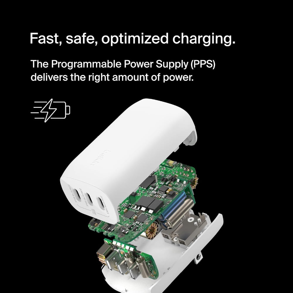 Belkin 67W (25W+20W+20W) 3-Port USB -C Wall Charger with PPS |Fast Charging Charger for iPhone 17, MacBook Pro, AirPods, Samsung Galaxy S25, Google Pixel 10, | 2 Years Warranty - CarrotKart | India's first Open Box ecommerce platform