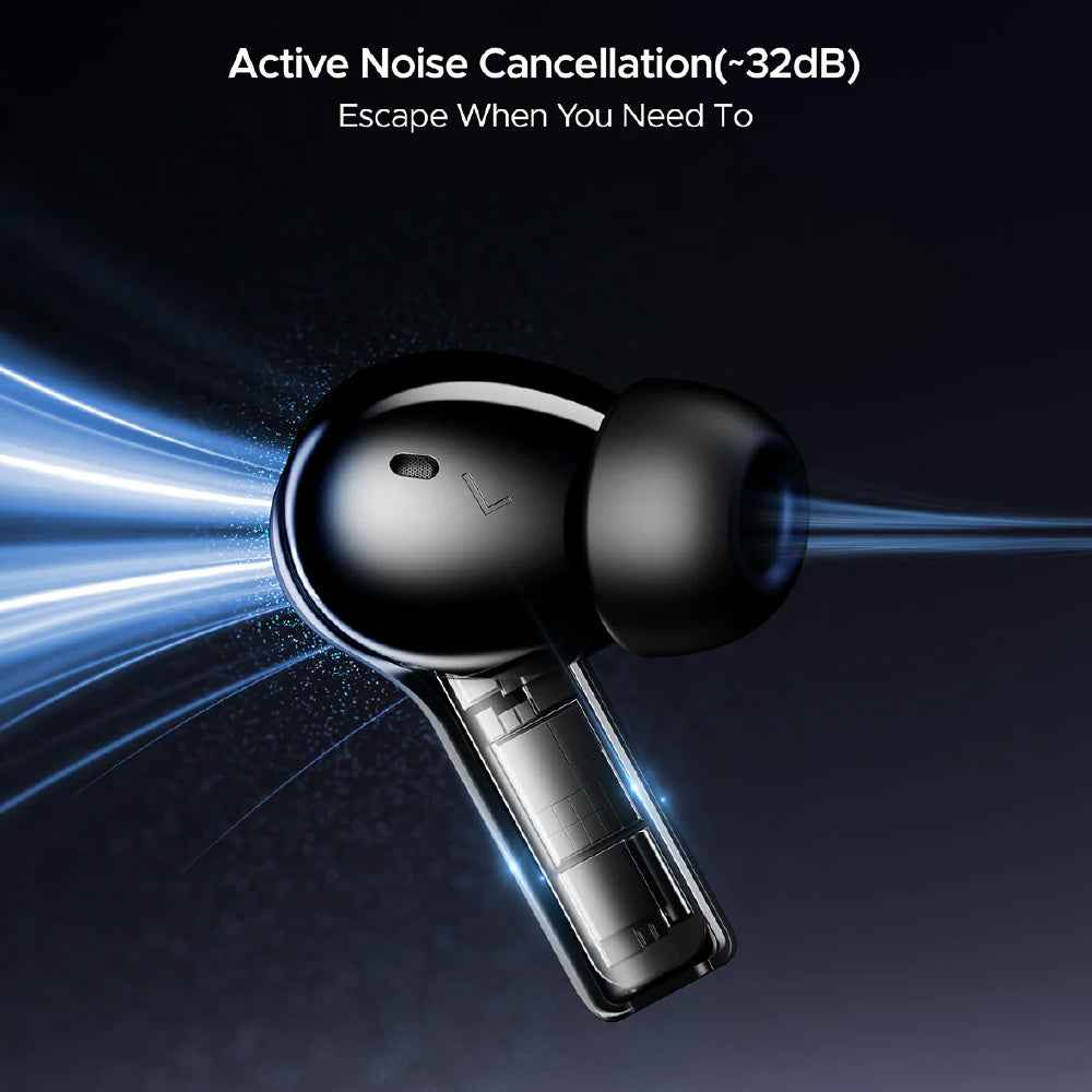 Boat Nirvana Space, 360º Spatial Audio, Active Noise Cancellation (~32dB), 100Hrs Battery,4Mics ENx, Fast Charge, v5.3 Bluetooth Earbuds, TWS Ear Buds Wireless Earphones with mic (Cosmic Black)