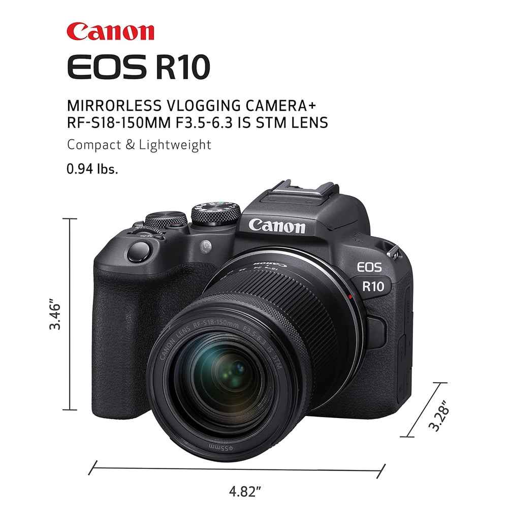 Canon EOS R10 24.2MP RF-S18-150 F/3.5-6.3 IS STM Mirrorless Camera (APS-C Sendor, 4K UHD Video) for Wedding & Content Creators - Black