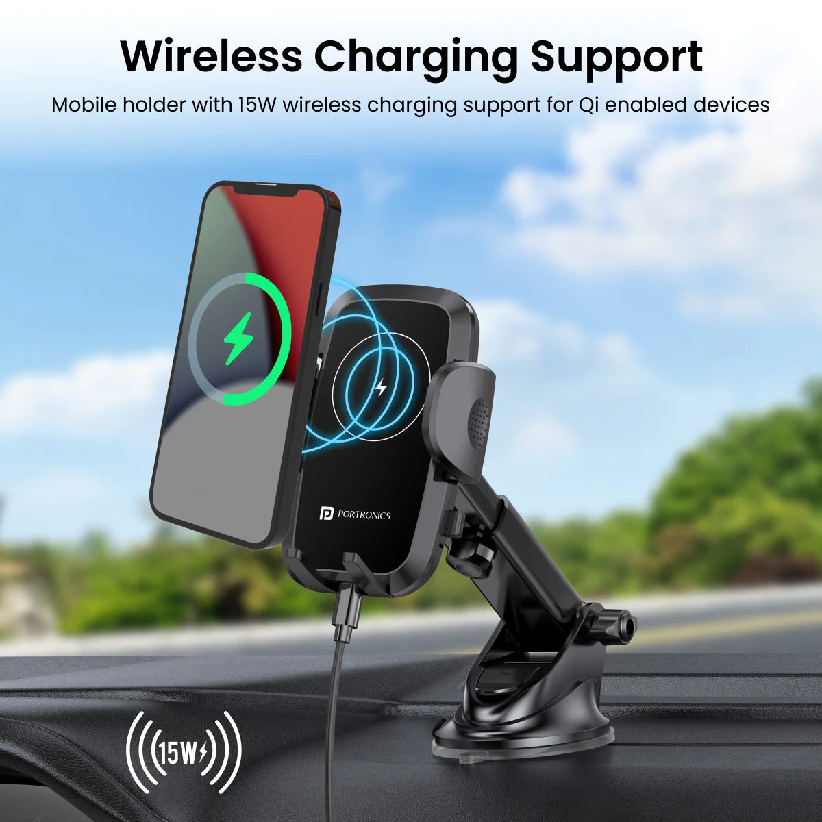 Portronics Charge Clamp 2 15W Wireless Charging Phone Holder - CarrotKart | India's first Open Box ecommerce platform