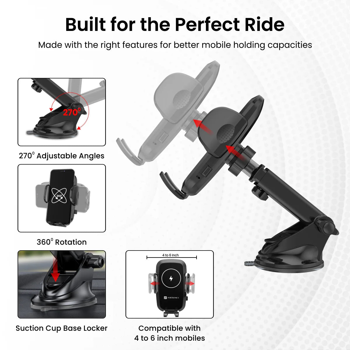 Portronics Charge Clamp 2 15W Wireless Charging Phone Holder - CarrotKart | India's first Open Box ecommerce platform