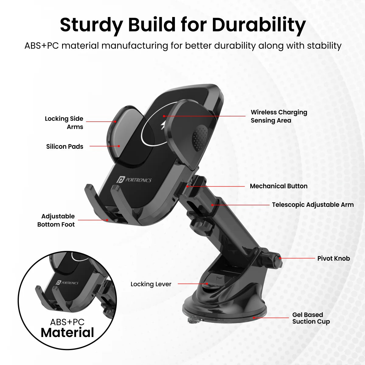 Portronics Charge Clamp 2 15W Wireless Charging Phone Holder - CarrotKart | India's first Open Box ecommerce platform