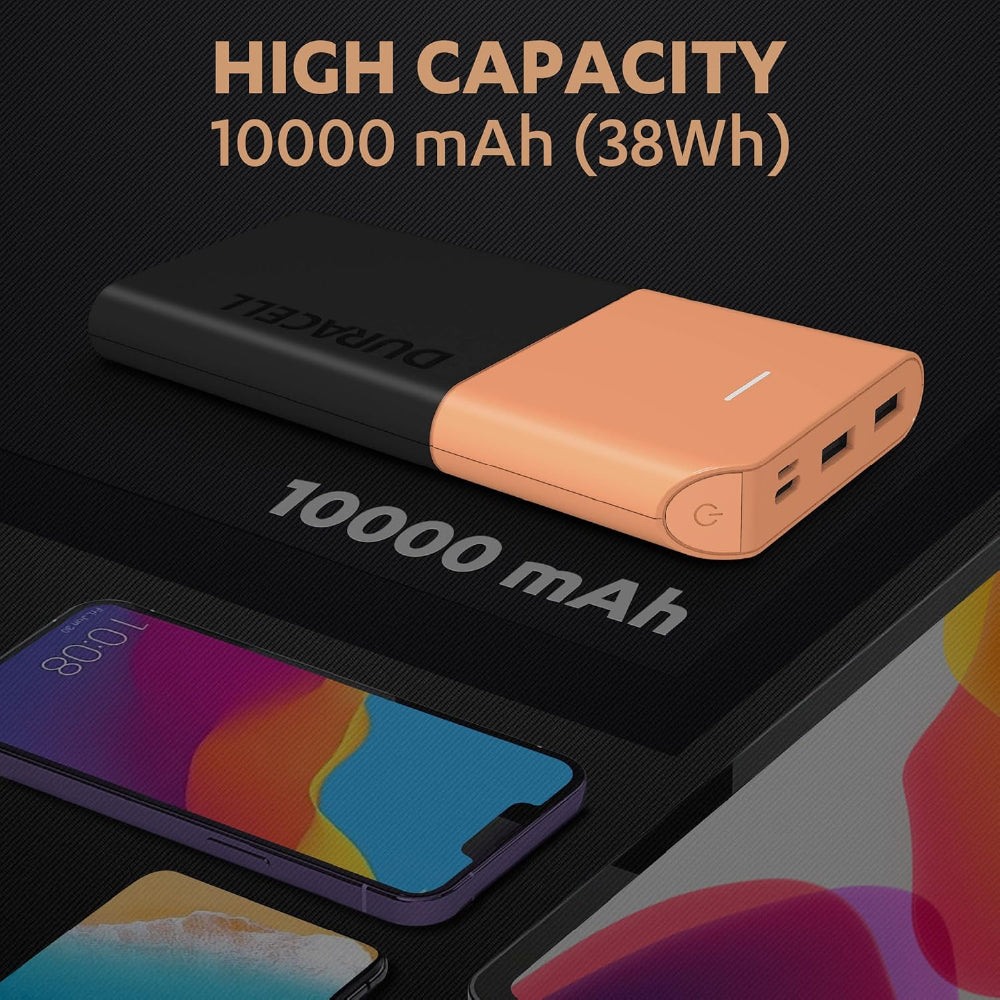 Duracell Power Bank 10000 mAh, Portable Charger, USB C/Micro USB Input, USB A/USB C Output, Fast Charge Technology, 22.5W Power Delivery for Smartphones, Tablets, Headphones and USB-Powered Devices - CarrotKart | India's first Open Box ecommerce platform