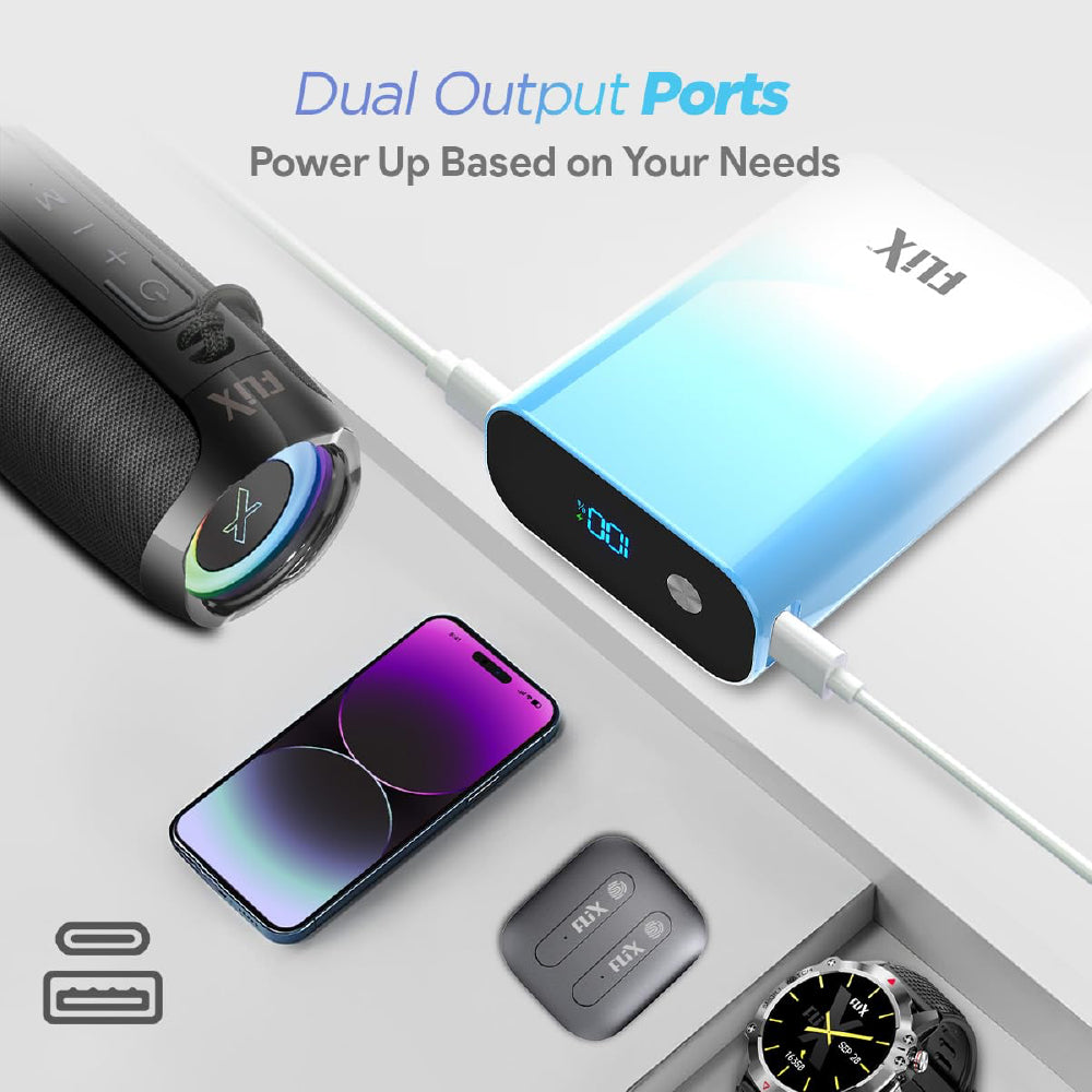 FLiX (Beetel) UltraCharge Duotone 20,000mAh 22.5W QC Pocket Power Delivery PPS Power Bank, Type C Input & Output, LED Percentage Display, Compatible iPhone, Samsung, Google (White + Blue) - CarrotKart | India's first Open Box ecommerce platform