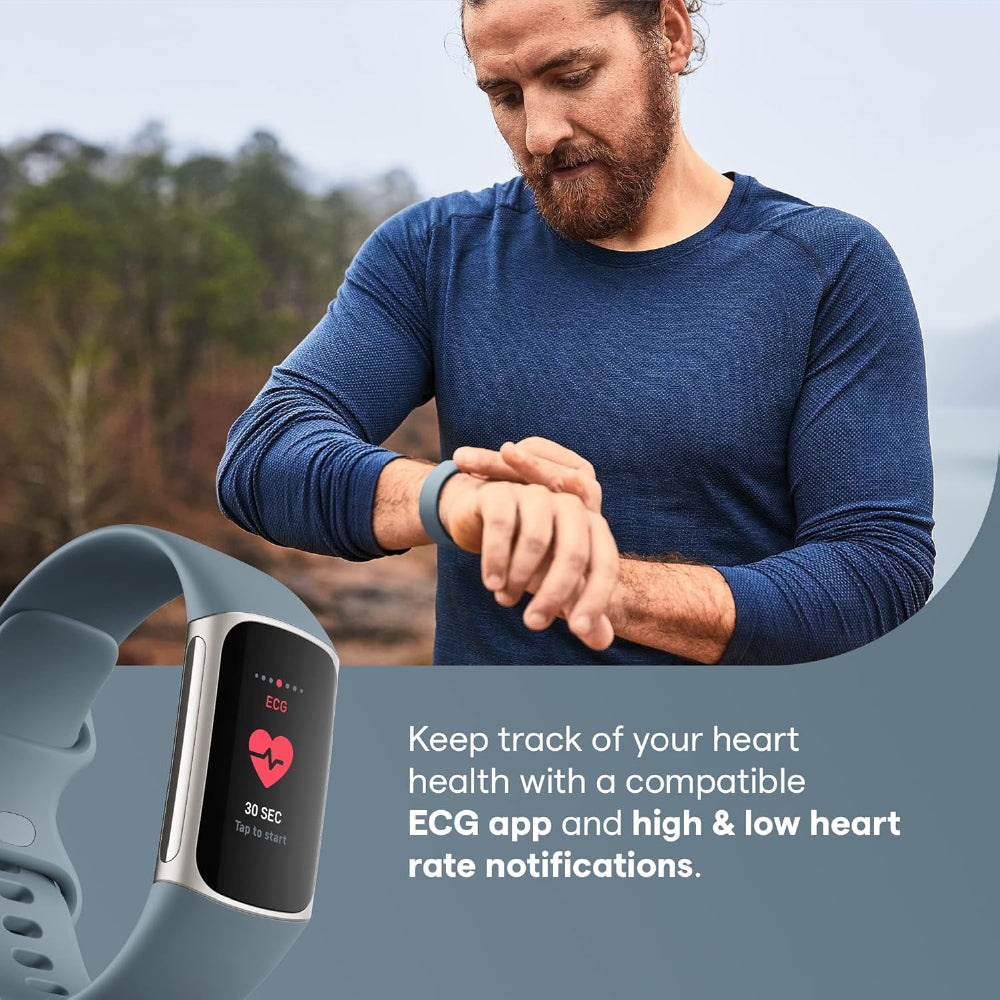 Fitbit Charge 5 Advanced Health & Fitness Tracker with Built-in GPS, Stress Management, Sleep Tools, 24/7 Heart Rate, SpO2 & More, Steel Blue/Platinum, One Size (S & L Bands Included) - CarrotKart | India's first Open Box ecommerce platform