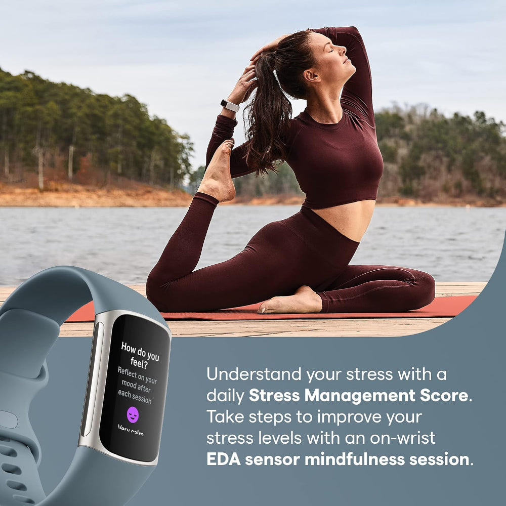 Fitbit Charge 5 Advanced Health & Fitness Tracker with Built-in GPS, Stress Management, Sleep Tools, 24/7 Heart Rate, SpO2 & More, Steel Blue/Platinum, One Size (S & L Bands Included) - CarrotKart | India's first Open Box ecommerce platform