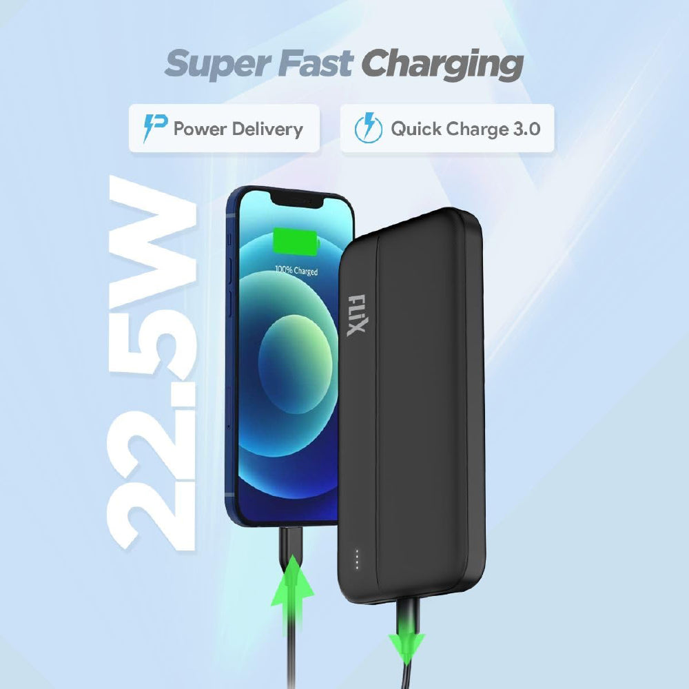 FLiX(Beetel) UltraCharge 10000mAh QCPD Power Bank,USB C/B Input,Tripple Output 22.5W High-Capacity Power Delivery,Compatible to iPhone 14 13 12 11 Samsung S22 23 21 GooglePixel7 Oneplus - CarrotKart | India's first Open Box ecommerce platform