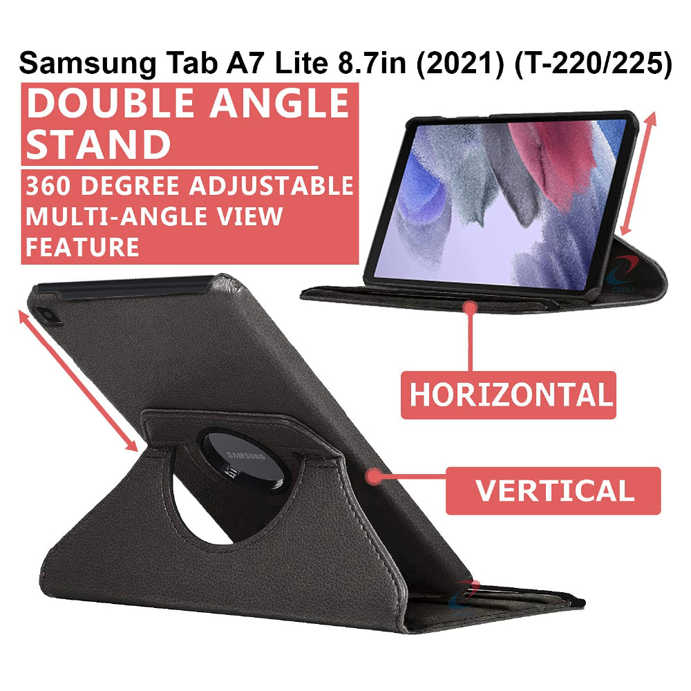 CEDO Samsung Tab A7 Lite (8.7 inch) Flip Cover | Leather Finish | 360 Degree Rotate Back Cover | Shockproof Back Cover Case for Samsung Galaxy Tab A7 Lite (8.7 inch) (2021) SM-T220 / T225 (Black) - CarrotKart | India's first Open Box ecommerce platform
