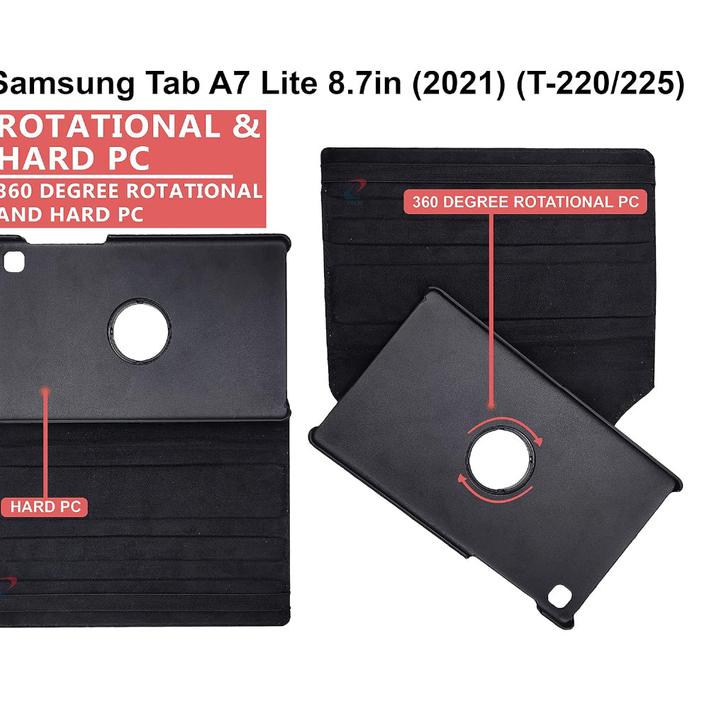 CEDO Samsung Tab A7 Lite (8.7 inch) Flip Cover | Leather Finish | 360 Degree Rotate Back Cover | Shockproof Back Cover Case for Samsung Galaxy Tab A7 Lite (8.7 inch) (2021) SM-T220 / T225 (Black) - CarrotKart | India's first Open Box ecommerce platform