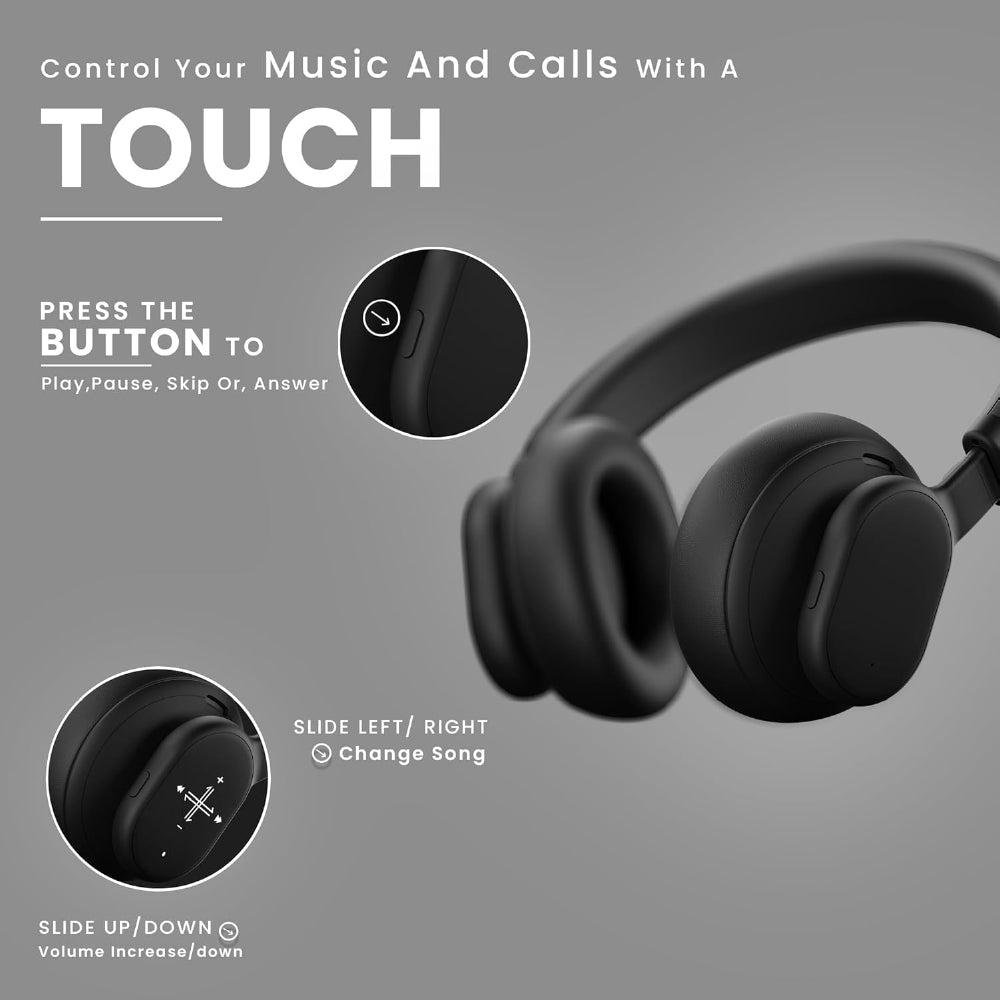 HAMMER Bash Max Over The Ear Wireless Bluetooth Headphones with Mic, Touch Control, Deep Bass, Upto 40 Hours Playtime, Bluetooth 5.3, Workout/Travel (Black) - CarrotKart | India's first Open Box ecommerce platform