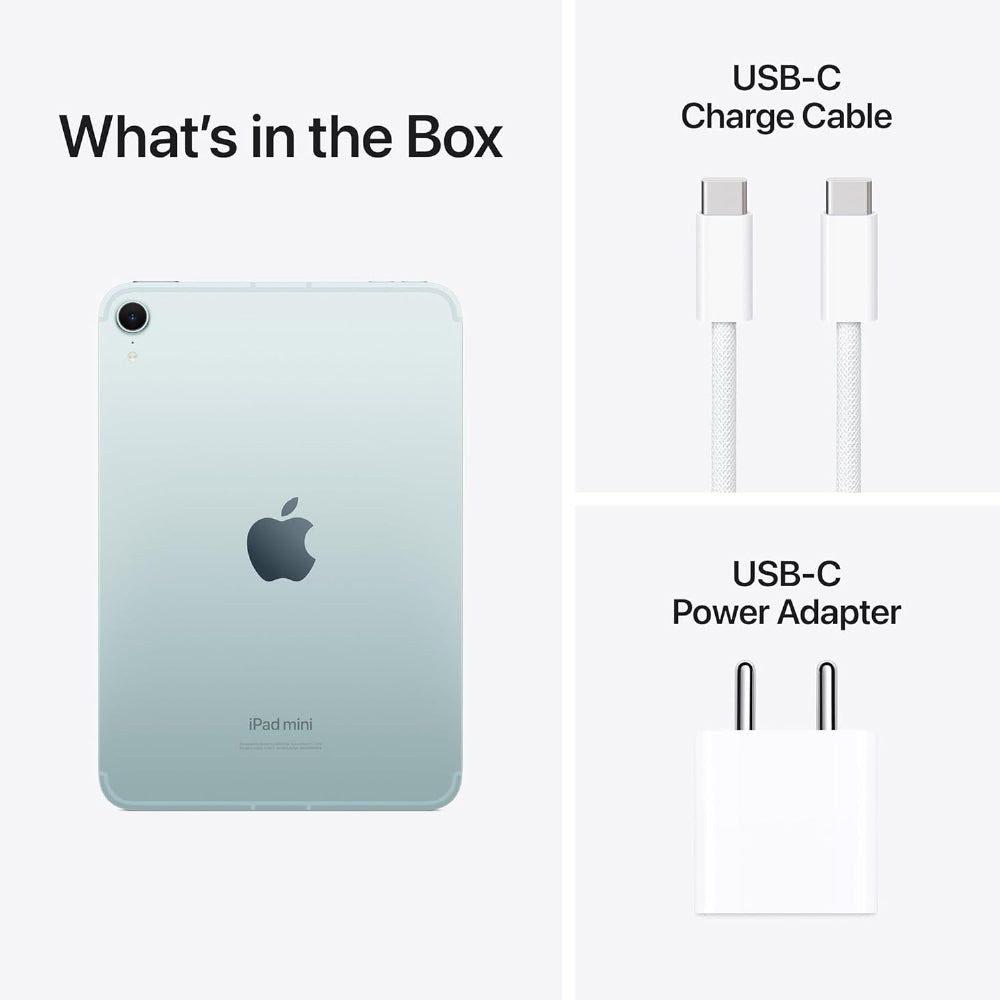 Apple iPad mini (A17 Pro): Apple Intelligence, 21.08 cm (8.3″) Liquid Retina Display, 256GB, Wi-Fi 6E + 5G Cellular, 12MP Front/12MP Back Camera, Touch ID, All-Day Battery Life — Blue - CarrotKart | India's first Open Box ecommerce platform