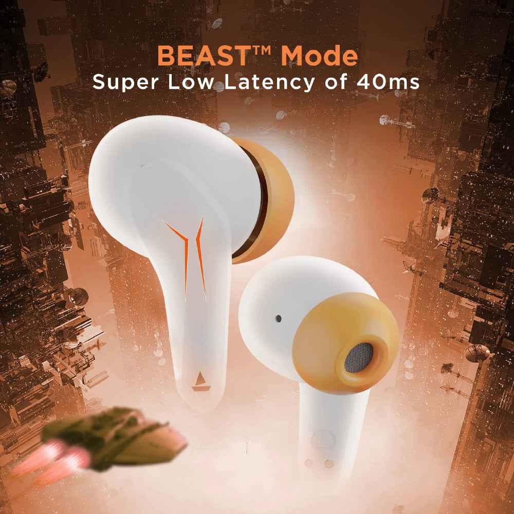 Boat Immortal 121 TWS Earbuds with Beast™ Mode(40ms Low Latency) for Gaming, 40H Playtime, Blazing LEDs, Quad Mics ENx™, Boat Signature Sound, ASAP™ Charge(10 Mins= 180 Mins)(White Sabre)