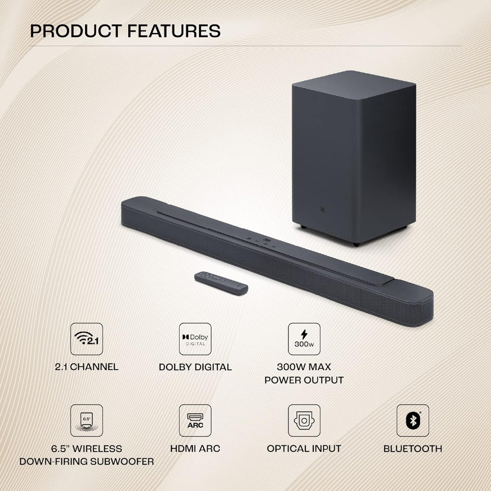 JBL Bar 2.1 Deep Bass (MK2), Soundbar with 6.5” Down-Firing Wireless Subwoofer, 2.1 Channel, Built-in Dolby Digital, Bluetooth, HDMI & Optical Connectivity (300W) - CarrotKart | India's first Open Box ecommerce platform