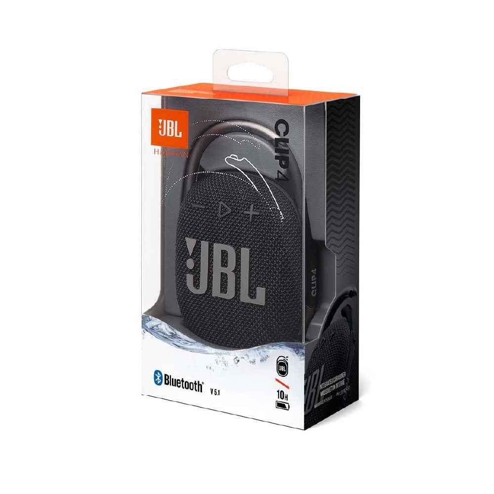 JBL Clip 4, Wireless Ultra Portable Bluetooth Speaker, Pro Sound, Integrated Carabiner, Vibrant Colors with Rugged Fabric Design, Dust & Waterproof, Type C (Without Mic, Black)