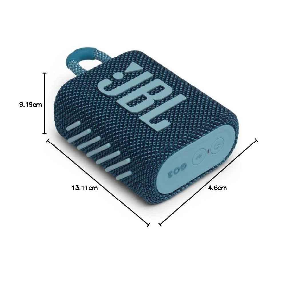 JBL Go 3, Wireless Ultra Portable Bluetooth Speaker, Pro Sound, Vibrant Colors with Rugged Fabric Design, Waterproof, Type C (Without Mic, Blue)