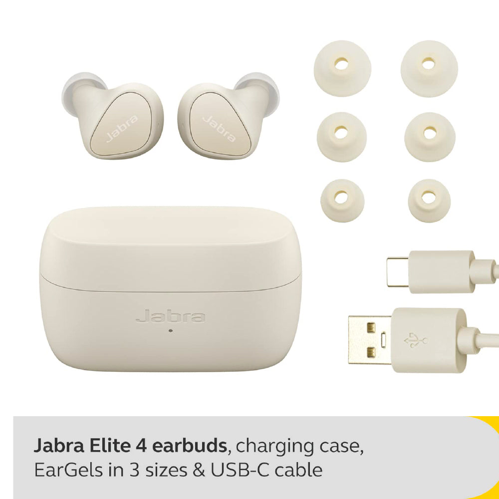 JABRA Jabra Elite 4 Bluetooth Headsets with ANC, Multipoint, 4-mic call technology Bluetooth (Light Beige, In the Ear) - CarrotKart | India's first Open Box ecommerce platform