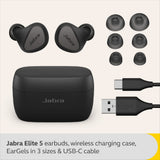 Jabra Elite 5 True Wireless in Ear Bluetooth Earbuds with Active Noise Cancellation, 6 Built-in Microphones for Clear Calls, Dual Pairing & Microsoft Swift Pair for Windows Devices - Titanium Black - CarrotKart | India's first Open Box ecommerce platform