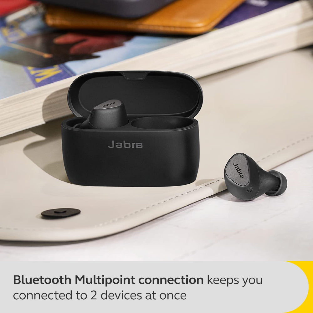 Jabra Elite 5 True Wireless in Ear Bluetooth Earbuds with Active Noise Cancellation, 6 Built-in Microphones for Clear Calls, Dual Pairing & Microsoft Swift Pair for Windows Devices - Titanium Black - CarrotKart | India's first Open Box ecommerce platform