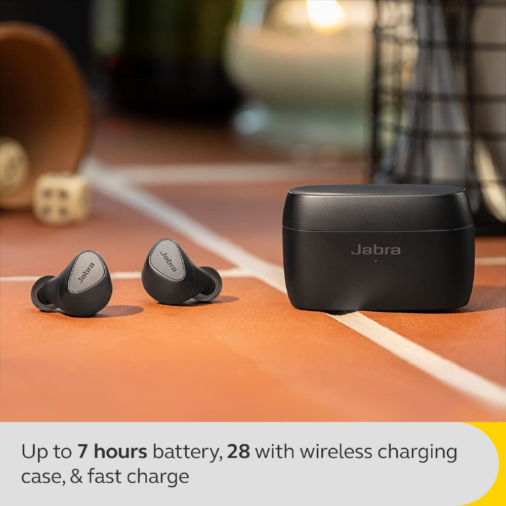 Jabra Elite 5 True Wireless in Ear Bluetooth Earbuds with Active Noise Cancellation, 6 Built-in Microphones for Clear Calls, Dual Pairing & Microsoft Swift Pair for Windows Devices - Titanium Black - CarrotKart | India's first Open Box ecommerce platform