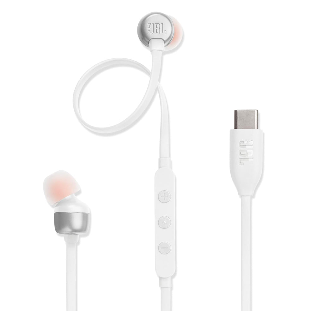 JBL Tune 310 Wired in Ear Type C Headphones, Hi-Res Audio with Digital-to-Analog Converter, 3-Button EQ Preset Remote with Microphone, Tangle-Free Flat Cable, Compatible with USB-C Devices (White) - CarrotKart | India's first Open Box ecommerce platform