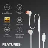 JBL Tune 310 Wired in Ear Type C Headphones, Hi-Res Audio with Digital-to-Analog Converter, 3-Button EQ Preset Remote with Microphone, Tangle-Free Flat Cable, Compatible with USB-C Devices (White) - CarrotKart | India's first Open Box ecommerce platform