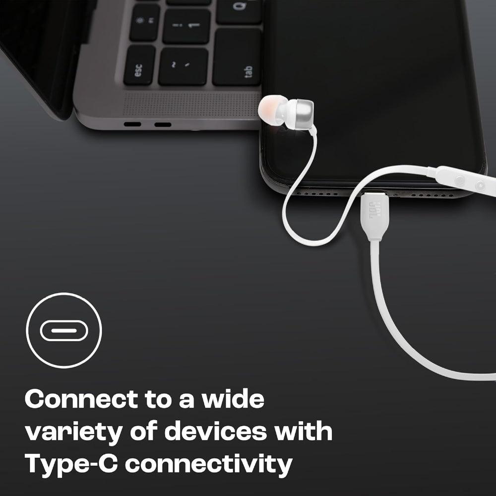 JBL Tune 310 Wired in Ear Type C Headphones, Hi-Res Audio with Digital-to-Analog Converter, 3-Button EQ Preset Remote with Microphone, Tangle-Free Flat Cable, Compatible with USB-C Devices (White) - CarrotKart | India's first Open Box ecommerce platform