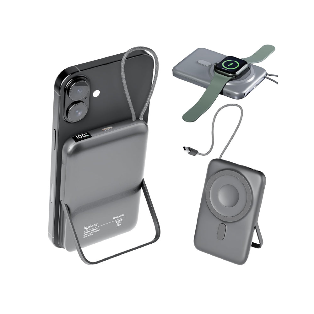 Lifelong Electronics 10000mAh MagSafe Wireless Fast Charging Power Bank for iPhone, Apple Watch, Airpods & All Qi Enabled Phones | QC 3.0 Powerbank (22.5W Output) | Cable & Stand + Extra Magnetic Ring - CarrotKart | India's first Open Box ecommerce platform