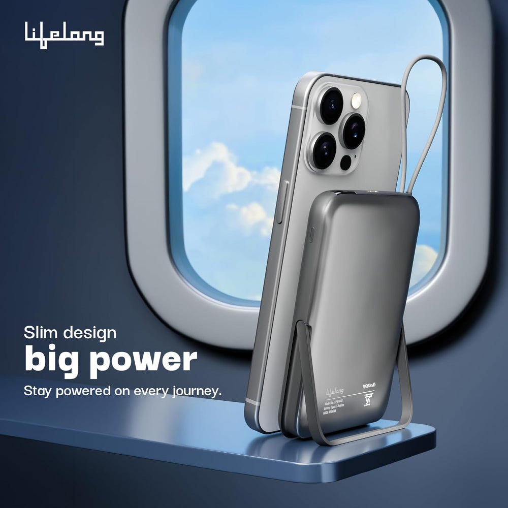 Lifelong Electronics 10000mAh MagSafe Wireless Fast Charging Power Bank for iPhone, Apple Watch, Airpods & All Qi Enabled Phones | QC 3.0 Powerbank (22.5W Output) | Cable & Stand + Extra Magnetic Ring - CarrotKart | India's first Open Box ecommerce platform
