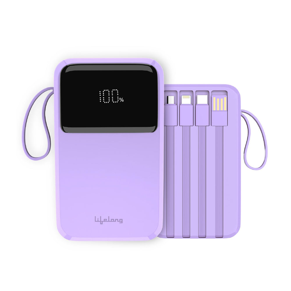 Lifelong Electronics 10000mAh 22.5W Fast Charging Power Bank | 3 Inputs (in-Built USB Cable + Lightning + Type-C Port) | 6 Outputs (3 in-Built Cables + 1 Type-C Port + 2 USB Ports) | QC 3.0 Powerbank - CarrotKart | India's first Open Box ecommerce platform