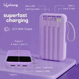 Lifelong Electronics 10000mAh 22.5W Fast Charging Power Bank | 3 Inputs (in-Built USB Cable + Lightning + Type-C Port) | 6 Outputs (3 in-Built Cables + 1 Type-C Port + 2 USB Ports) | QC 3.0 Powerbank - CarrotKart | India's first Open Box ecommerce platform