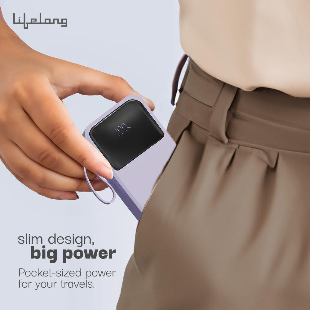 Lifelong Electronics 10000mAh 22.5W Fast Charging Power Bank | 3 Inputs (in-Built USB Cable + Lightning + Type-C Port) | 6 Outputs (3 in-Built Cables + 1 Type-C Port + 2 USB Ports) | QC 3.0 Powerbank - CarrotKart | India's first Open Box ecommerce platform