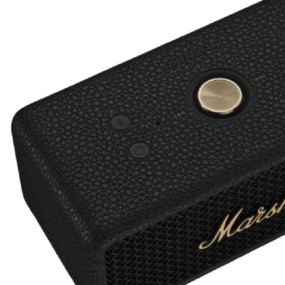 Marshall Emberton III Compact Portable Bluetooth Speaker with 32+ Hours of Playtime, (360° Sound), Dust & Waterproof (IP67) – Black & Brass. - CarrotKart | India's first Open Box ecommerce platform