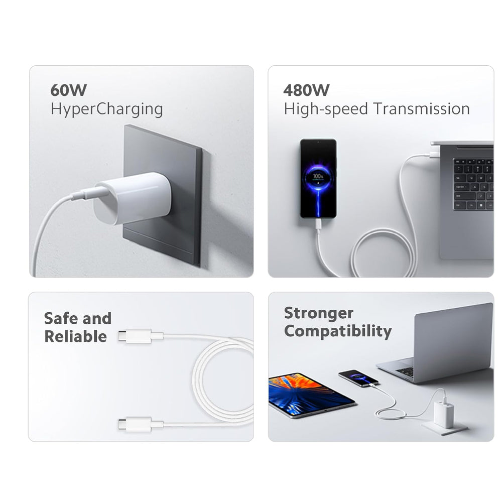 XIAOMI Mi Hypercharge 60W Type C to Type C Cable for iPhone, Samsung, Tablets, Laptops, Macbook & Other Type C Devices, Supports Power Delivery (PD) Technology, 480Mbps Data Sync - CarrotKart | India's first Open Box ecommerce platform