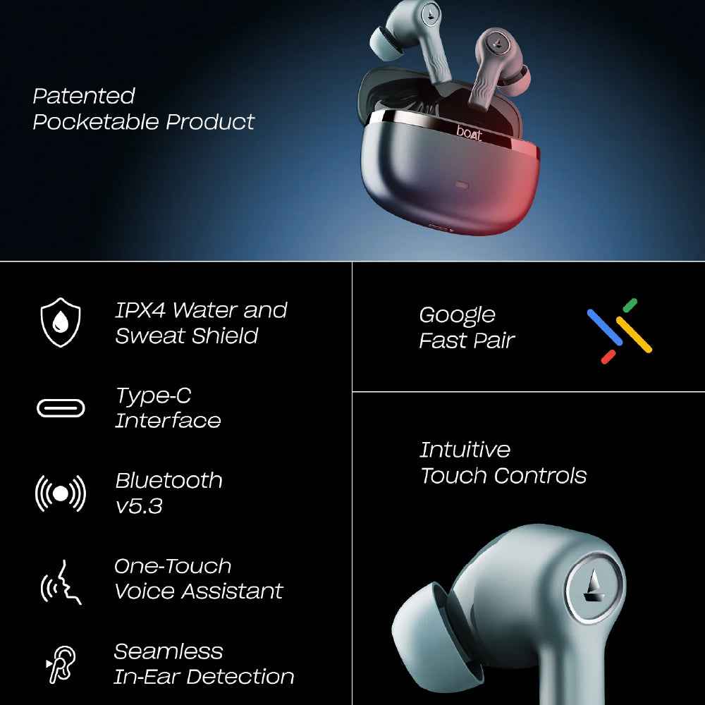 Boat Nirvana Ion ANC, Active Noise Cancellation(~32dB), 120Hrs Battery, App Support, Crystal Bionic Sound, 4Mics ENx, v5.3 Bluetooth TWS in Ear Earbuds Wireless Earphones with mic (Crystal Black)