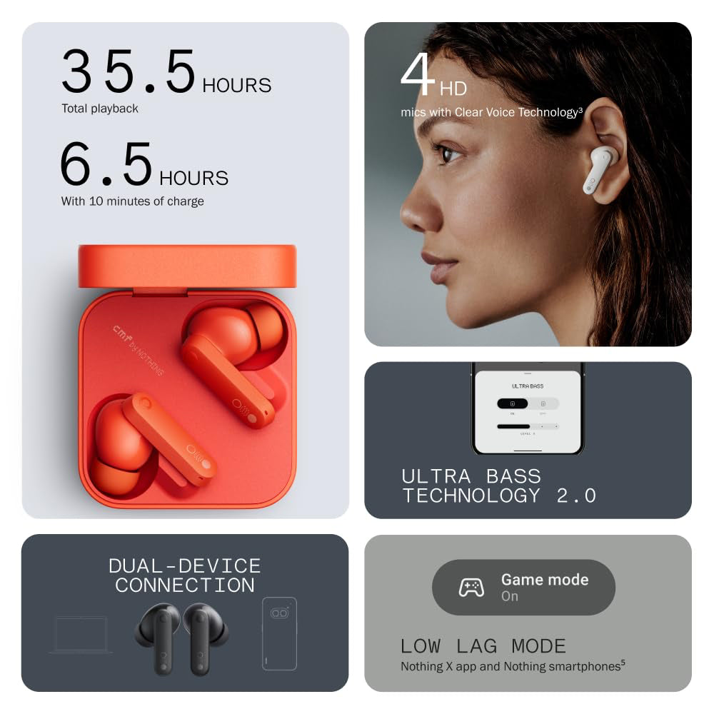 CMF by Nothing Buds 42 dB Active Noise Cancellation, Ultra Bass Technology, 35.5 Hrs playtime Bluetooth Gaming (Orange, True Wireless) - CarrotKart | India's first Open Box ecommerce platform